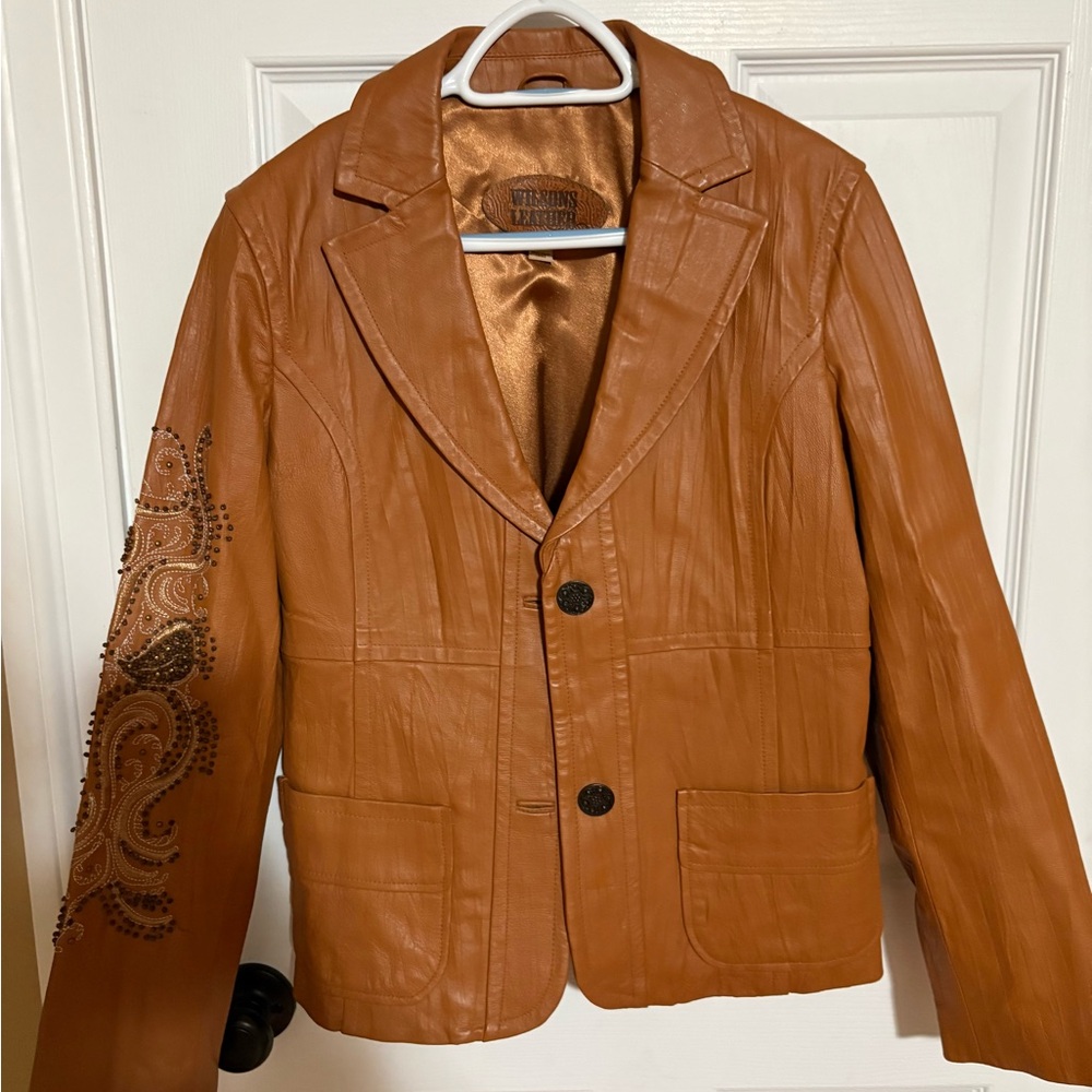 Wilsons Leather Cognac Brown Leather Blazer Jacket